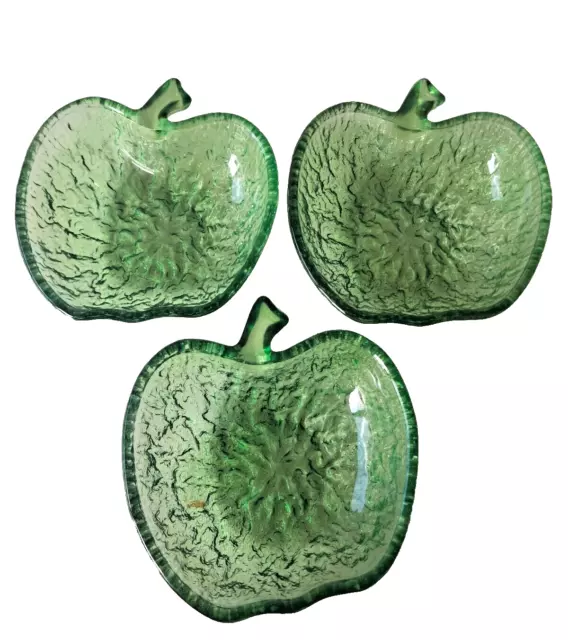 Vintage Green Glass Bowls Apple Shaped Dessert Salad Set of 4 Textured 1970s VGC 3