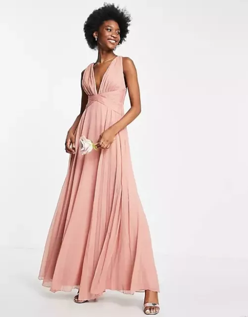 ASOS DESIGN BRIDESMAID Ruched Bodice Drape Maxi Dress Wrap Waist Blush Sz  US 4 $38.00 - PicClick
