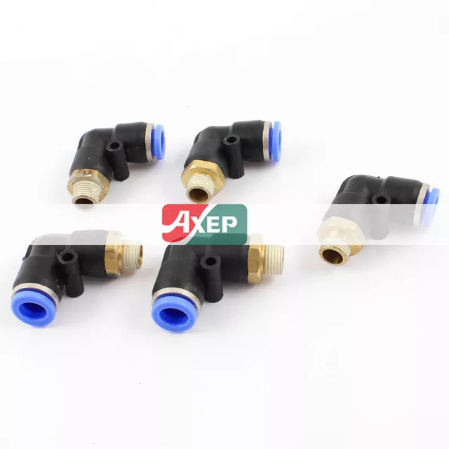 A● 5 Pcs JPL8-01 Pneumetic 8mm to 1/8 PT One Touch Elbow Quick Fittings