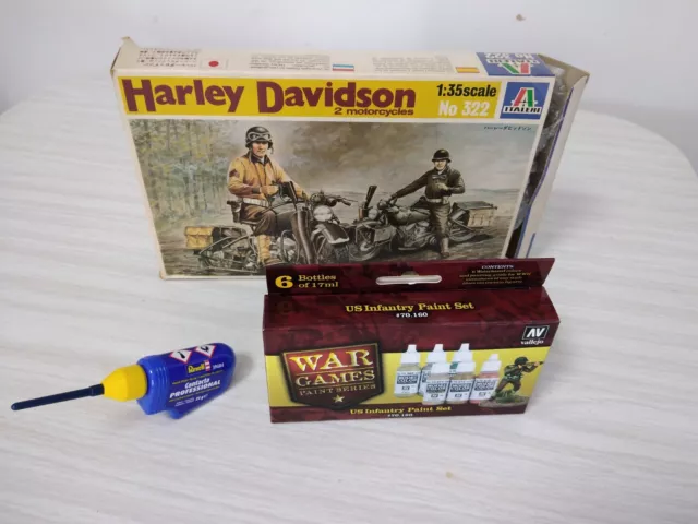 Italeri Harley Davidson 2 Motorcycles 1:35 Scale No 322 Plus Vallejo Paint Set.