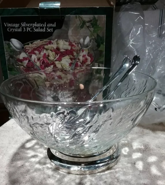 International Silver Company - Vintage Silverplated and Crystal 3 PC Salad Set