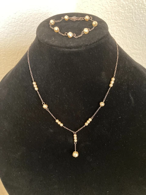 Freshwater Pearls Antique Bronze Finish Chain Link Necklace w/Matching Bracelet