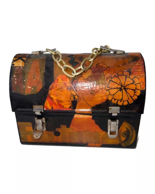 Vintage Art Decoupage 1972 MOD Dome LUNCHBOX Psychedelic.