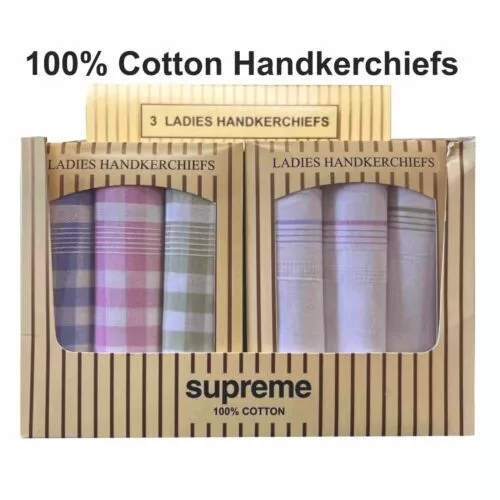 Ladies Cotton Handkerchiefs Hankies Pocket Hanky White Checked Gift UK 3 Pack