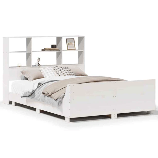 BED FRAME WITHOUT Mattress White 150x200 cm King Size Solid Wood Pine £