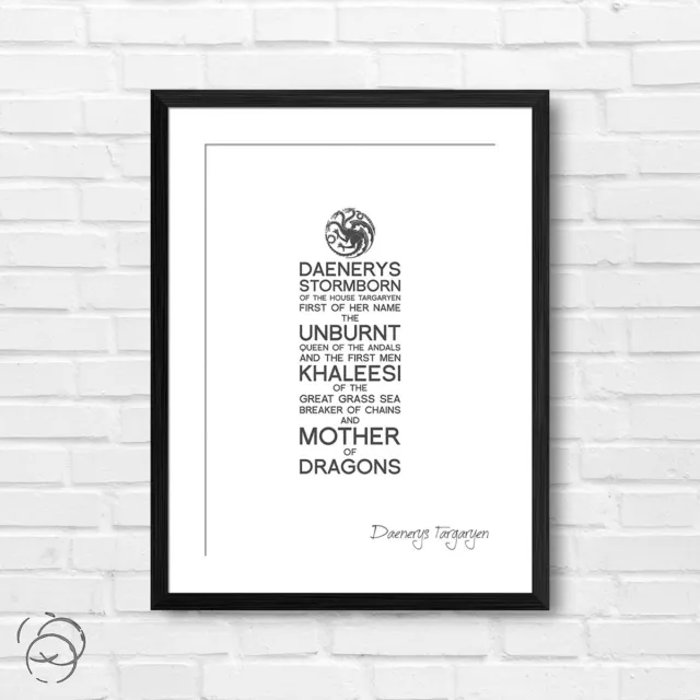 Daenerys Targaryen Quote Poster Print "Daenerys Targaryen" Game Of Thrones GoT