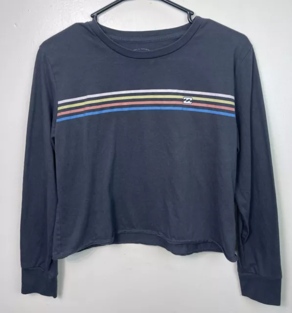 Women's Billabong Long Sleeve Gray Shirt with Colorful Stripes
