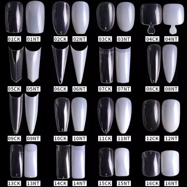 100X Faux Ongles Transparent French Nail Tips Water Drop Full/Half Covering 《