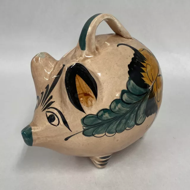 Vintage Mexican Pottery Ceramic Pig Piggy Coin  Bank Hand Painted - Chip