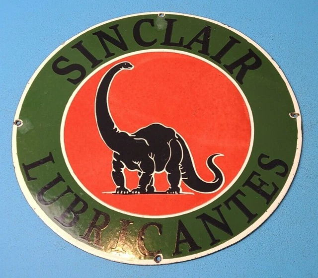 Vintage Sinclair Lubricants Porcelain Dino Gas Motor Oil Service Pump Plate Sign