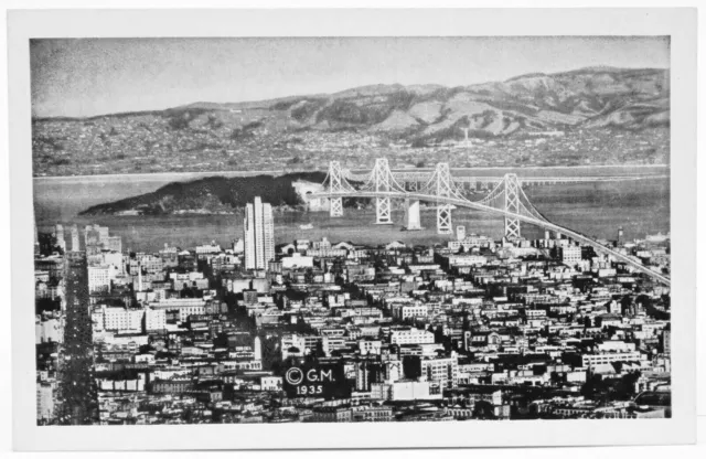 Postcard CA Oakland Bay Bridge City Cars Aerial View San Francisco California