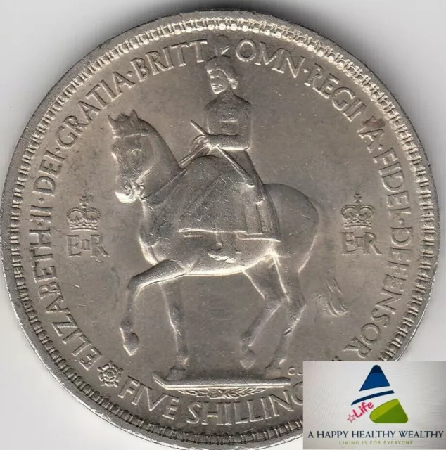 1953 CORONATION QUEEN ELIZABETH #GIFT  5 SHILLINGS Silver*/Very-Nice Crown Coin.