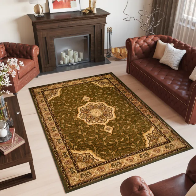 Teppich Klassisch Kurzflor Wohnzimmer Orientalisch Floral Ornament Braun Beige