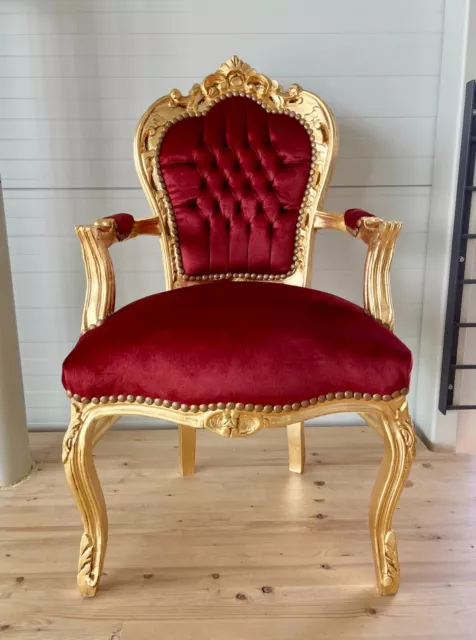 Armchair French Louis Style Red Chair Antique Style Baroque in Gold Finish