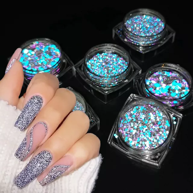 Sparkly Reflective Holographic Glitter Powder Flake Decor Nail Art Design 》