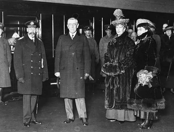 King George V, Woodrow Wilson And Queen Consort Mary Of Teck 1918 Old Photo
