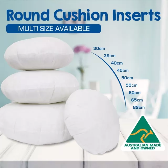 ROUND Cushion Insert Aust Made Polyester Premium Lofty Fibre Multi Sizes