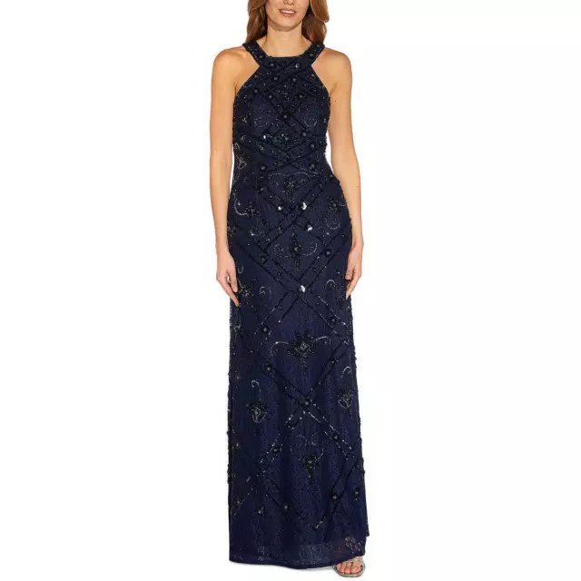 Adrianna Papell Womens Navy Lace Long Evening Dress Gown 14 BHFO 5229