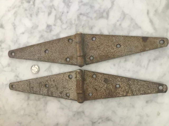 Lot 2 Rusty Steel Vintage 16” Barn Door Hinges Pair Strong Farmhouse Country Vg+