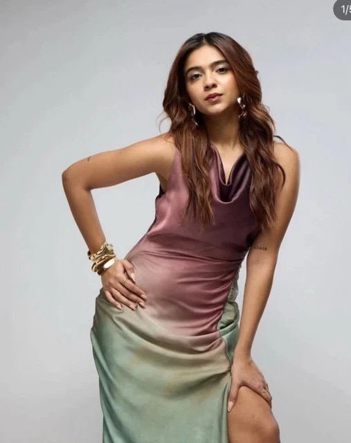 zara satin effect tie-dye midi dress ZARA Dress SATIN EFFECT TIE DYE DRESS 8342 352 Size L Green Blue