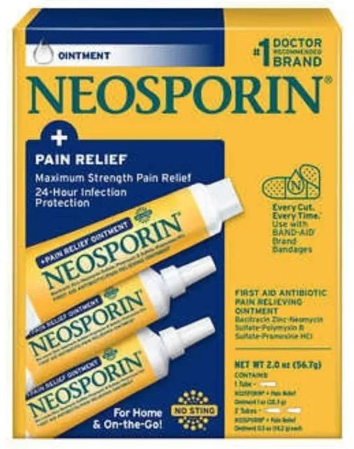 Neosporin Antibiotic+Pain Relief Ointment  (3) Tubes  Bacitracin Zinc 2oz Total