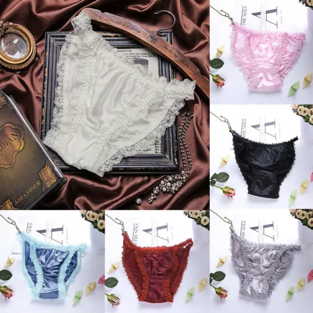 Womens Lace G-string Panties Lingerie Soft Silk Satin Underwear Briefs Knickers