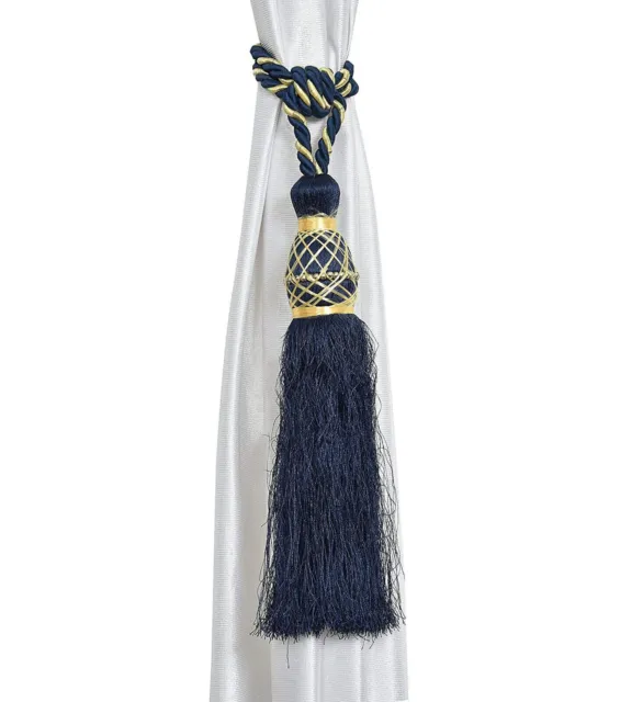 Beautiful Polyester Tassel Rope Curtain Tieback Royal Blue Lace set of 2 Pcs