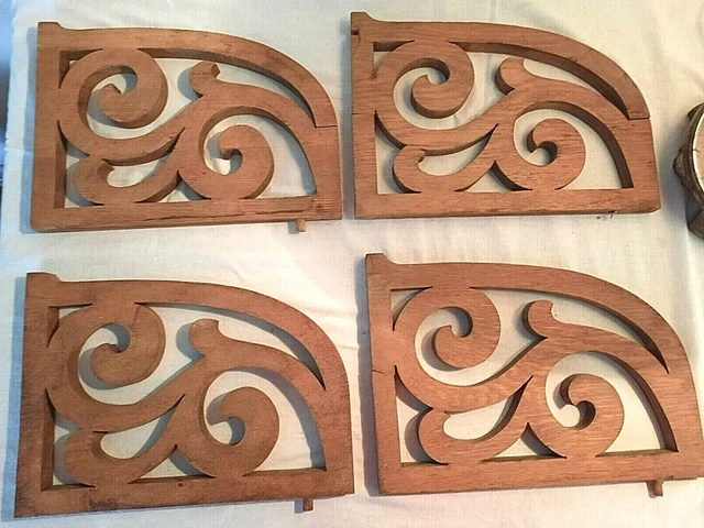 Set of 4 Carved Architectural Furniture Salvage Pierced Oak Corbel Bracket