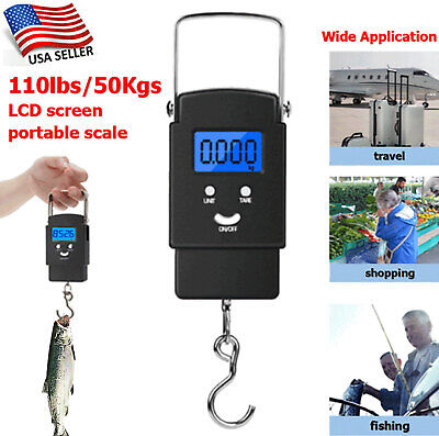 Portable FISH Scale Travel LCD Digital Hanging Luggage Electronic 110lb / 50kg