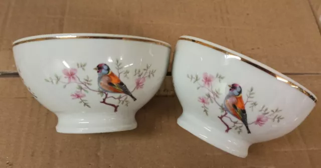 2 Bols Anciens En Porcelaine Chauvigny Décor Oiseaux / ref C1