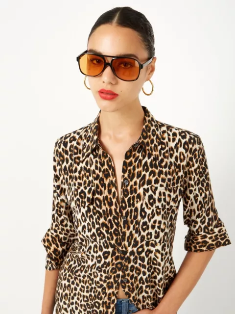 Equipment Femme 100% Silk Blouse Womens S Cheetah Leopard Print Button Up Shirt