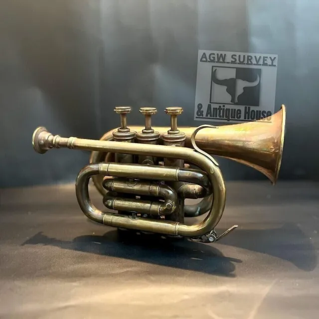 NAUTICAL BRASS ANTIQUE Trumpet Bb Pocket Student Trumpet 3 Valve Mouthpiece  Gift $155.13 - PicClick AU