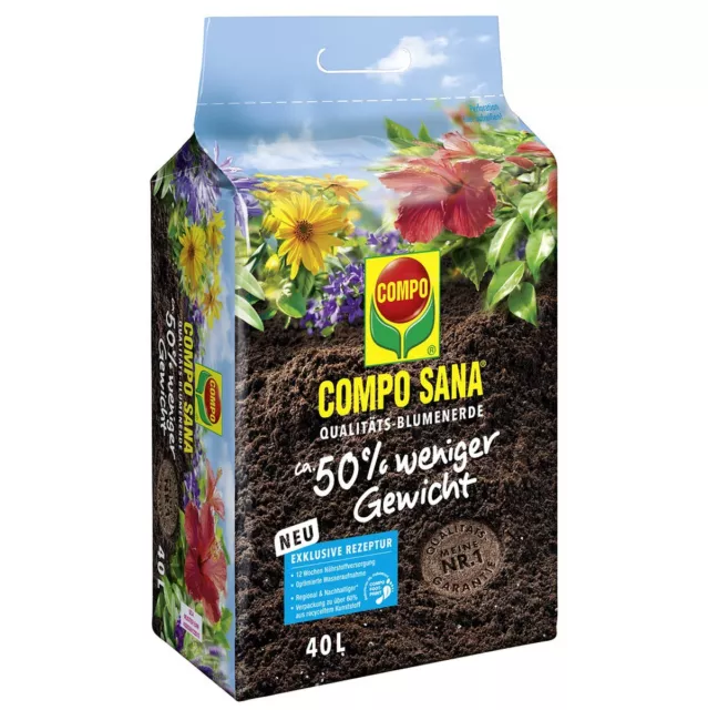 COMPO SANA® Qualitäts-Blumenerde 50 % weniger Gewicht 40 Liter