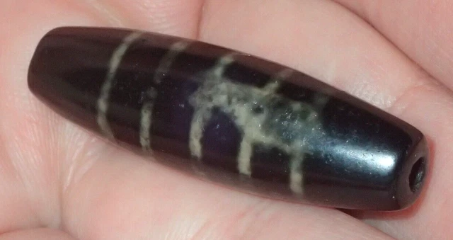 39mm old Tibetan, Tibet worry agate 5 Power Lines Amulet Pendant Bead, #S5946