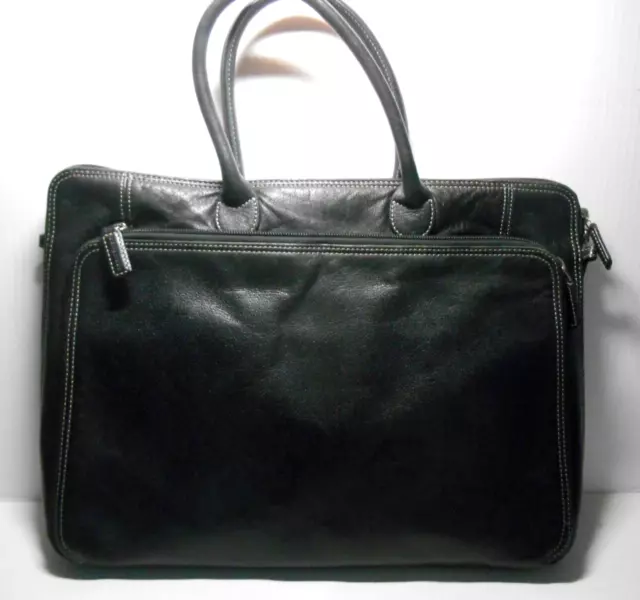 LEVENGER Expandable Black Leather Messenger Laptop Briefcase Tote Bag