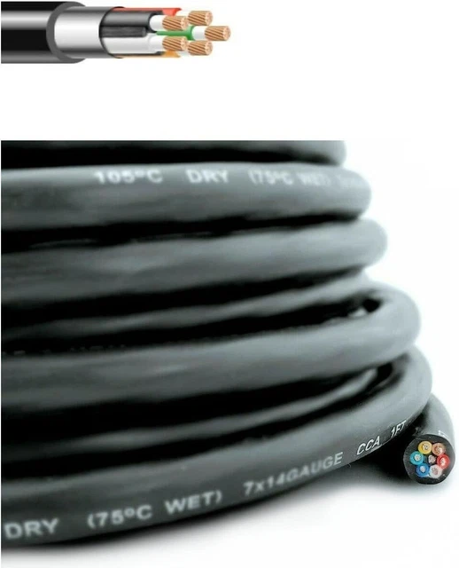 12vMax Electronics 14 Gauge 7 Way Conductor Extension RV Trailer Wire Cable 50