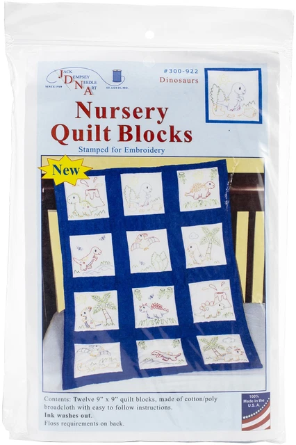 Jack Dempsey gestempelt weiß Kinderzimmer Quilt Blöcke 9""x9"" 12/Stück Dinosaurier - 300 922