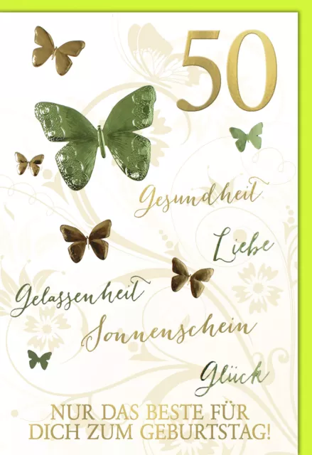 Geburtstagskarte 50 Jahre Gesundheit. Liebe. Gelassenheit. Sonnen - mit Umschlag