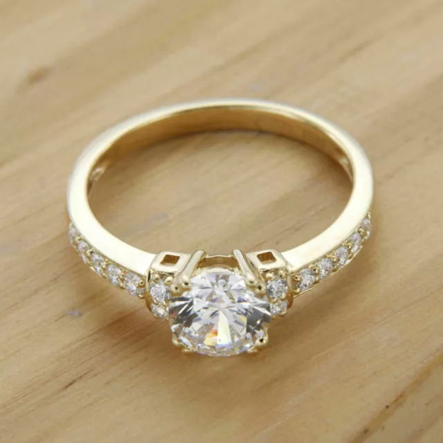 2,30Kt Brillant Rund Labor Diamant Verlobungsring Gelbgold-Finish Silber Ehering