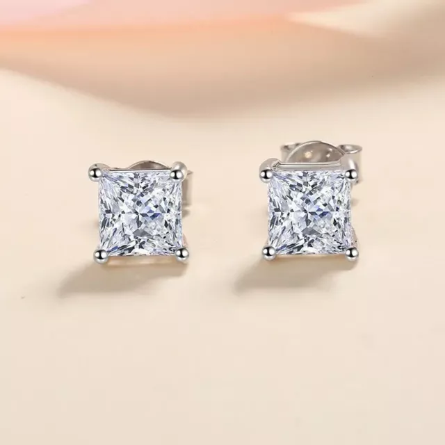 1ct Princess Cut Earrings Diamond Test Pass Lab-Created VVS1/D/Excellent