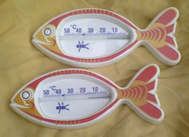 2 Fisch Bade Thermometer, bunt, große Skala, für Baby + Kinder, D - Fabrikat