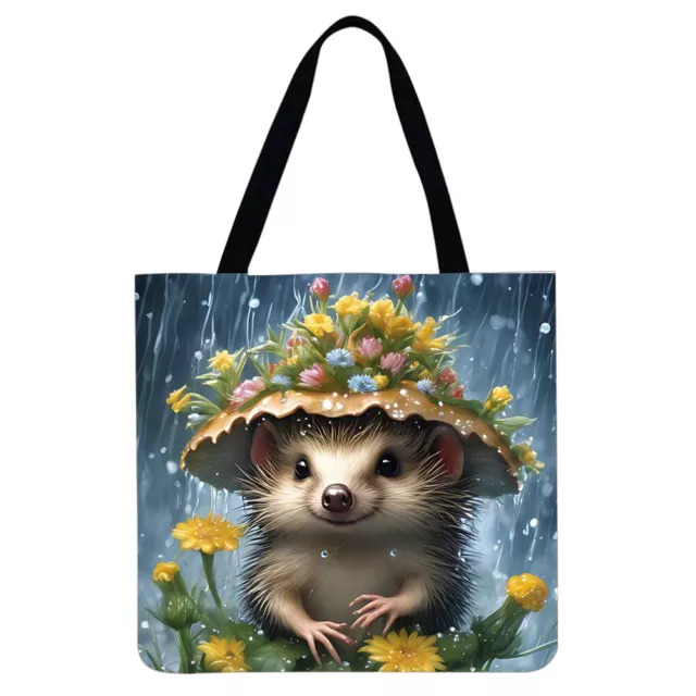 Little hedgehog hiding from the rain-Large Capacity Linen Tote Bag