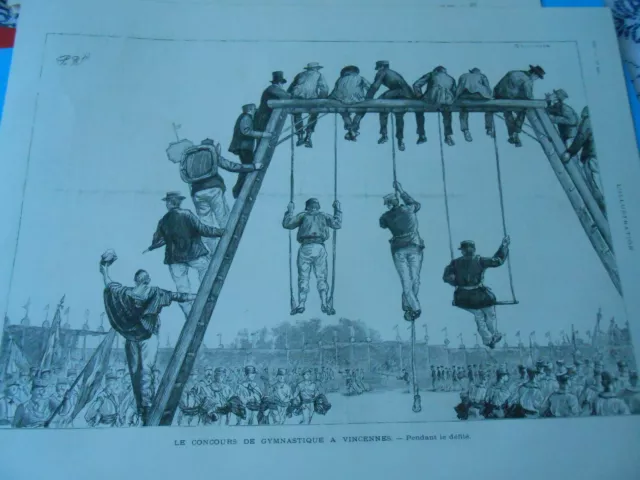 Gravure 1889 - Le Concours de Gymnastique à Vincennes