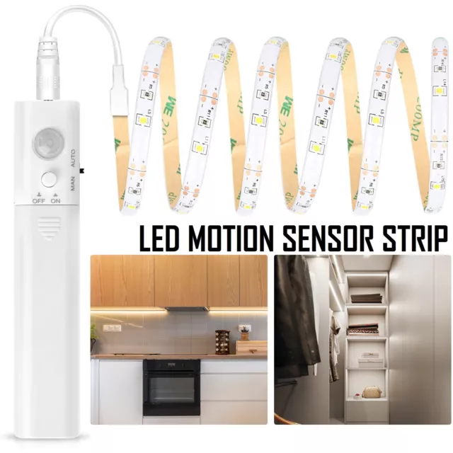 Battery Operated LED Strip Light Wireless PIR Motion Sensor Wardrobe Cabinet AU