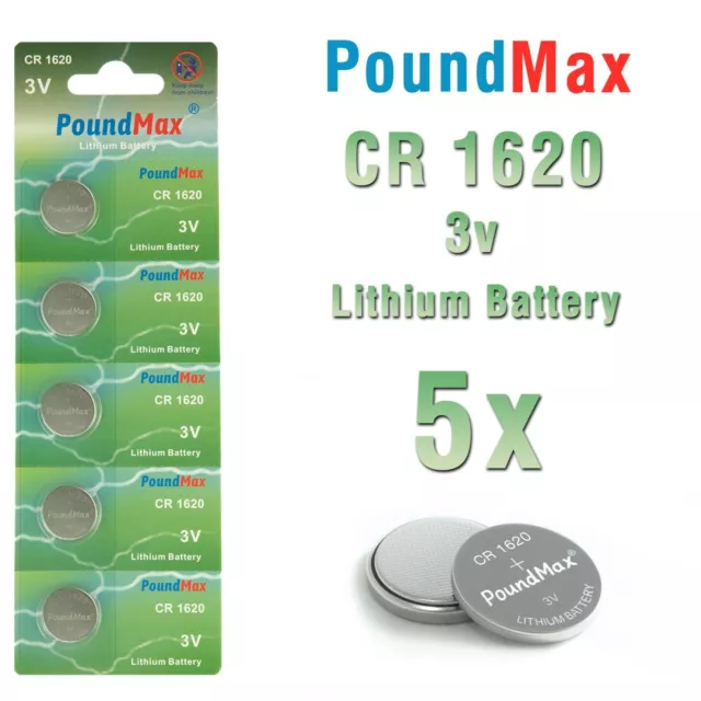 5 X Super1620 CR1620 DL1620 3V PoundMax Lithium Coin Cell Batteries