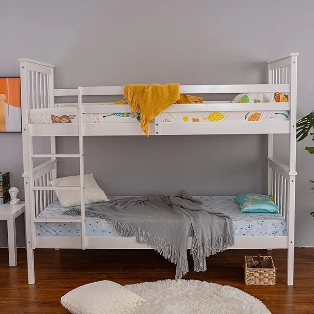BUNK BED HIGH Sleeper Wood Frame Ladder Children Kids Single Twin White ...