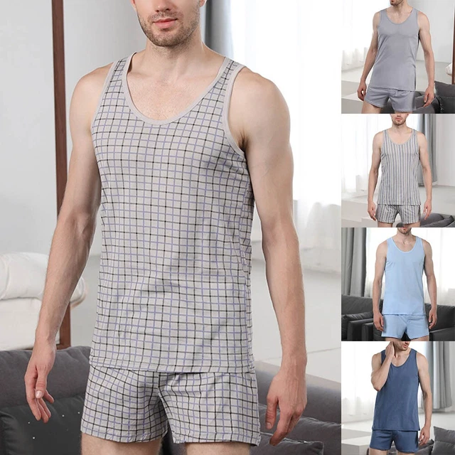 Set pigiama uomo abbigliamento biancheria da notte tinta unita canotta top t-shirt traspiranti