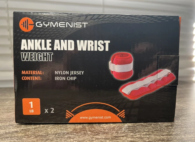 Gymenist Pair Of 2 Ankle Weight & Wrist Weights With Adjustable Valcro Strap 1lb