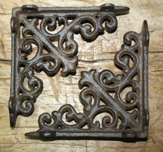 4 Cast Iron Antique Style HD Brackets Garden Braces RUSTIC Shelf Bracket