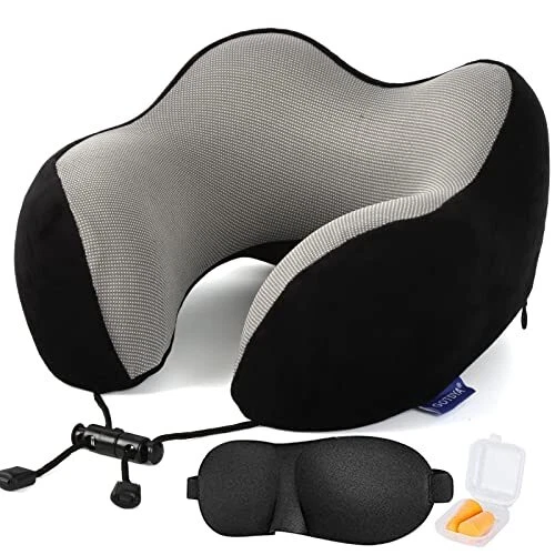 Travel Pillow,Travel Neck Pillows for Sleeping,100% Pure Memory Foam Black
